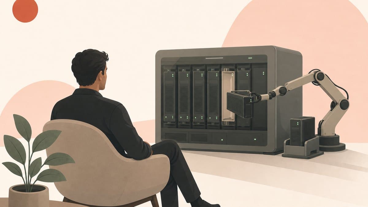 A founder watching an autonomous system keep running while one of its redundant components is replaced