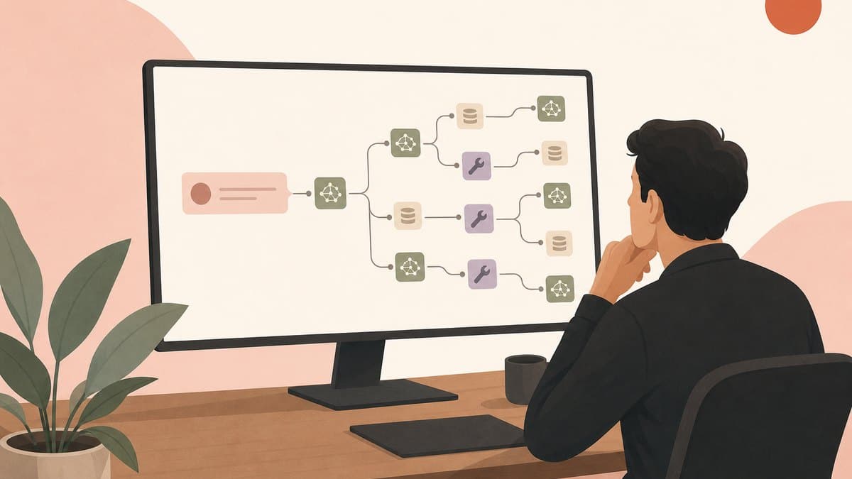 A founder reading a single production trace that expands one customer question into the chain of model calls, retrievals, and tool calls behind it