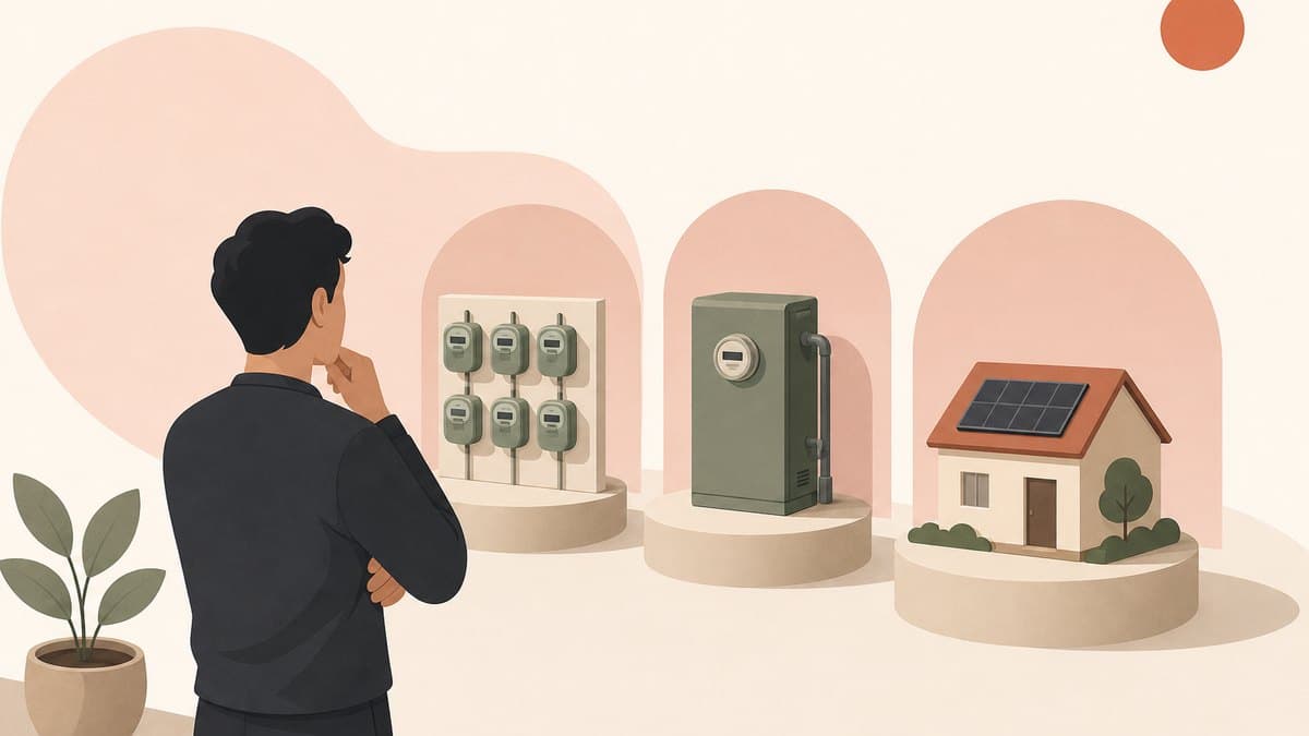 A founder choosing between a shared meter, a dedicated machine, and generating power at their own house