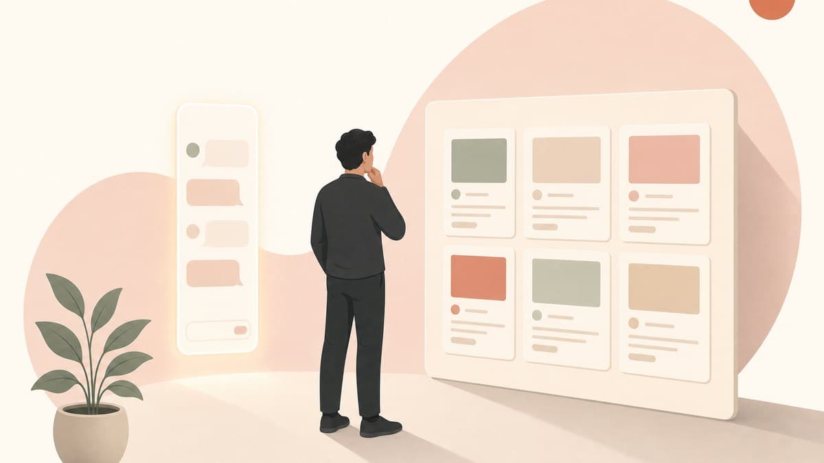 A founder choosing between a chat box and an explorable interface for an AI product