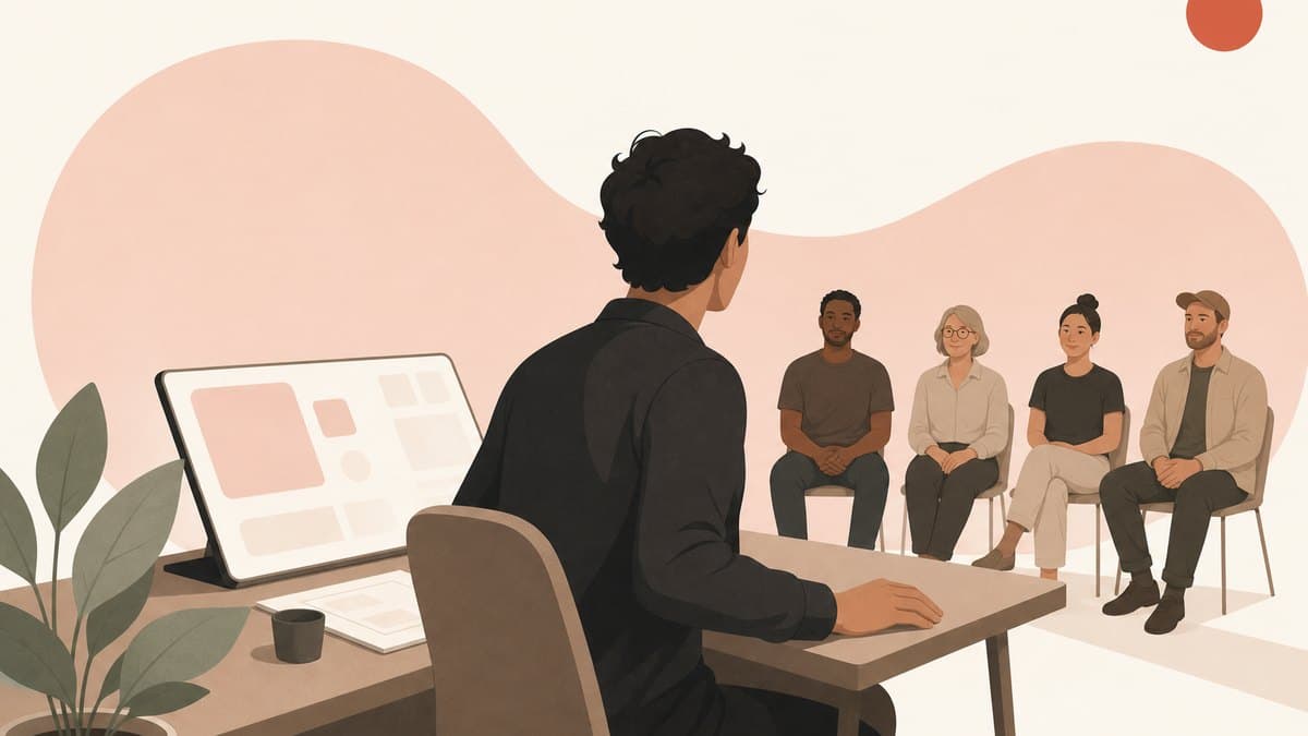 A designer founder choosing between polishing a beautiful interface and going to talk to real users, with the user conversations feeding the product decisions