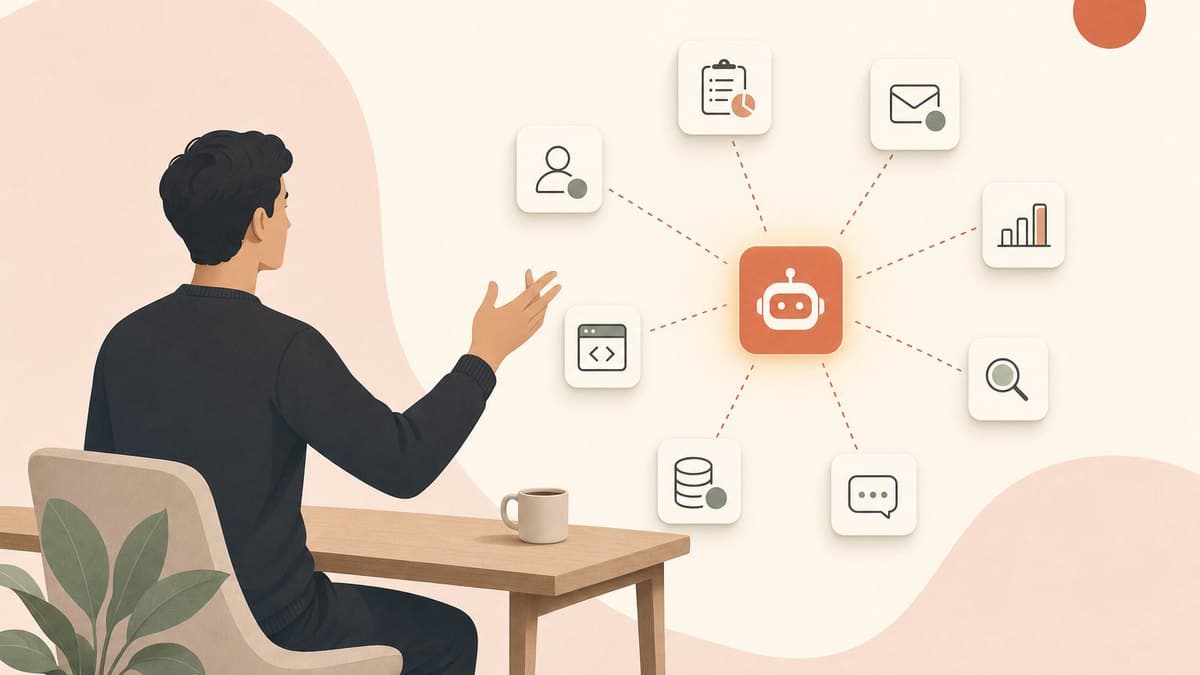 A founder orchestrating AI agents from a single desk