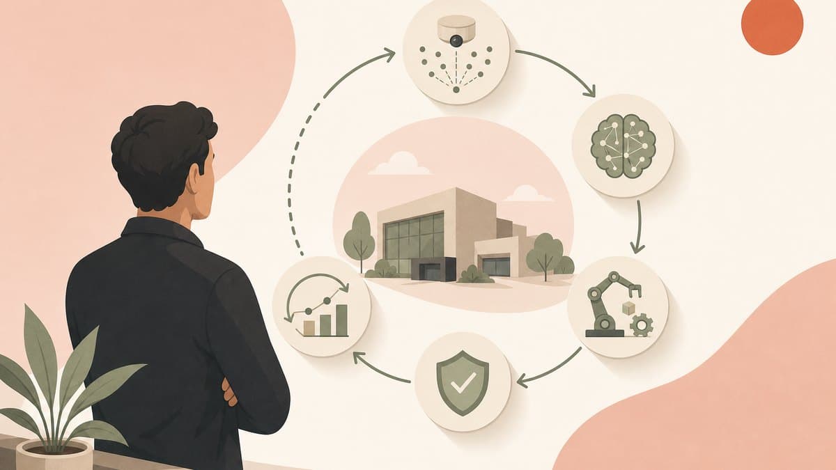 A single founder watching a company run as a closed AI loop that senses inputs, acts through tools, checks its own work at a quality gate, and feeds results back to improve the next cycle