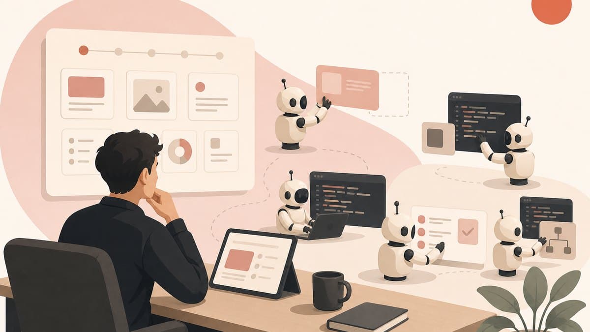 A single software engineer directing a fleet of AI coding agents, choosing what to build and reviewing their work instead of typing code